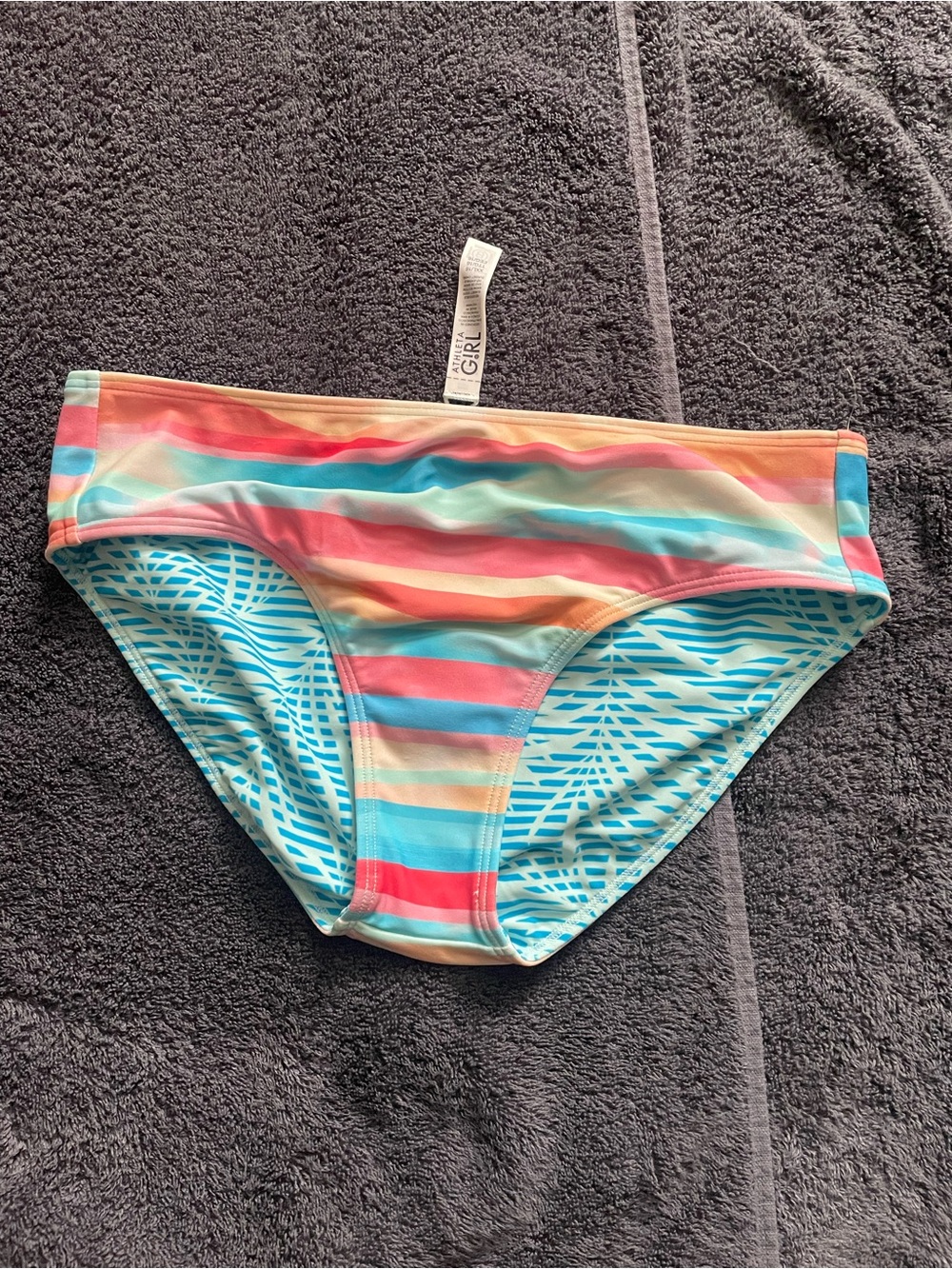 Athleta Girls Rainbow Stripe Bikini Bottoms - Turquoise, Coral, Yellow